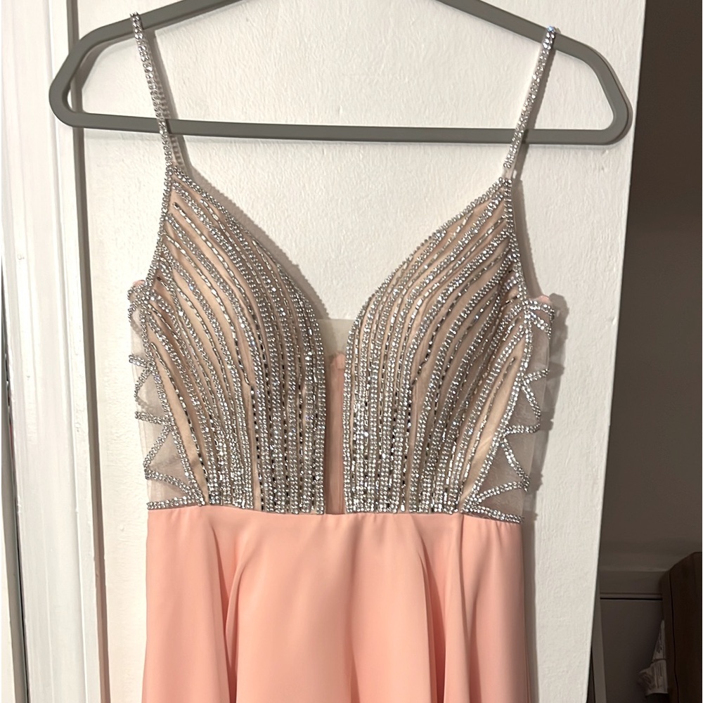 Gipper Prom homecoming dress, blush with rhinestones and silver beading, size 4